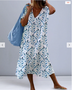 Elizabeth Boutique Women's V Neck Leaf Print Dress Collection