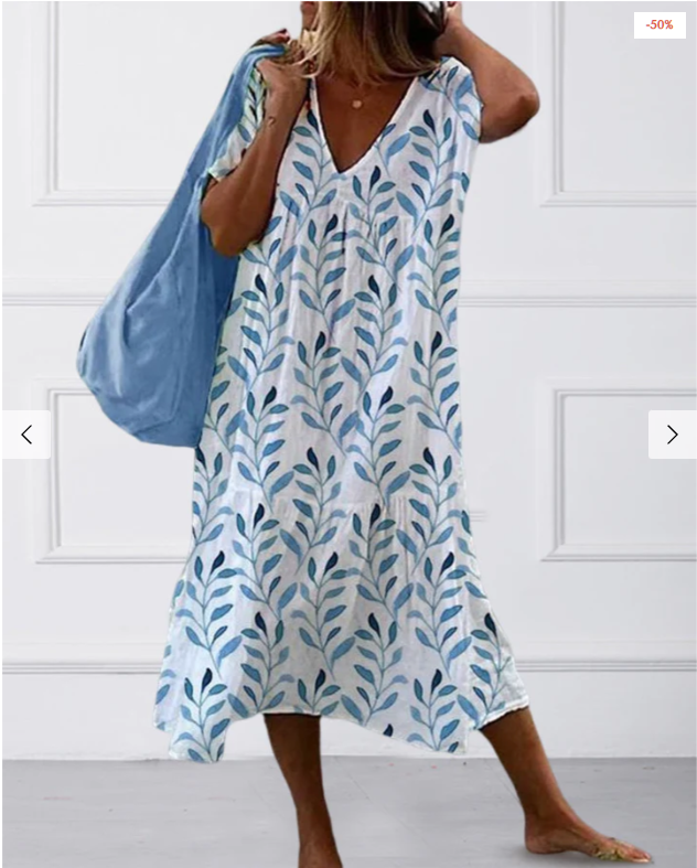 | Women's V-Neck Dress in Leaf Print