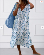 | Women's V-Neck Dress in Leaf Print