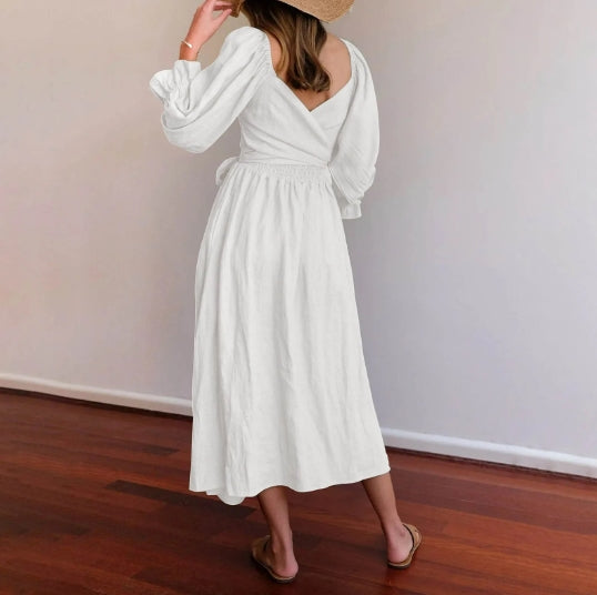 Martina Elevated French Dress with Ruffle Sleeves Premium Wardrobe Essential