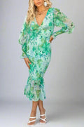 Claudia Minimalist Floral Print Midi Dress Elevated Occasion Wear