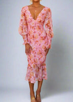Claudia Minimalist Floral Print Midi Dress Elevated Occasion Wear