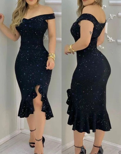 Anabella Effortless Off the Shoulder, Shiny Cocktail Dress Boutique Collection