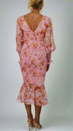 Claudia Minimalist Floral Print Midi Dress Elevated Occasion Wear