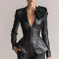 Sculpted Leather Rose Accent Jacket