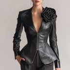 Sculpted Leather Rose Accent Jacket