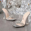 Silver Crystal Clear High Heel Transparent Slippers for Women Fashion
