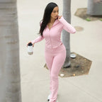 Hooded Zipper Skinny Knit Set