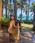 Abstract Marble Print Spaghetti Strap Rhinestone Strap Backless Maxi Gown