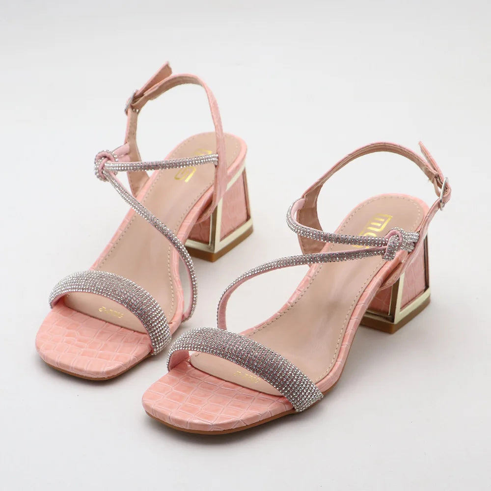 Women's Rhinestone Sandals with 6CM Heel, Large Size