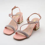 Women's Rhinestone Sandals with 6CM Heel, Large Size