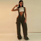 Fashion Denim Jumpsuit for Women Y2K Sleeveless Adjustable Straps Overalls Vintage Female Slant Pockets Jeans Streetwear