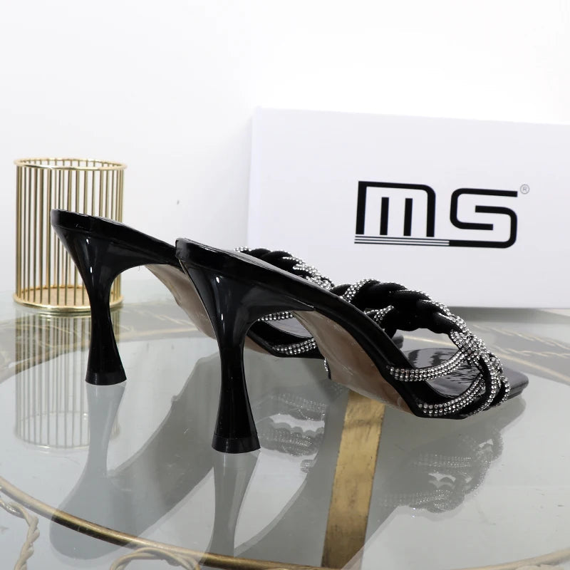 Autumn new rhinestone stiletto sandals with hollow out design