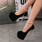 Black Super High Heels Platform Pumps - Sexy Slingback 16CM