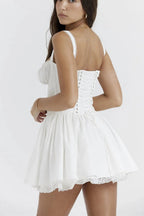 Sleeveless Square Neck A-Line Mini Dress with Tie-Up