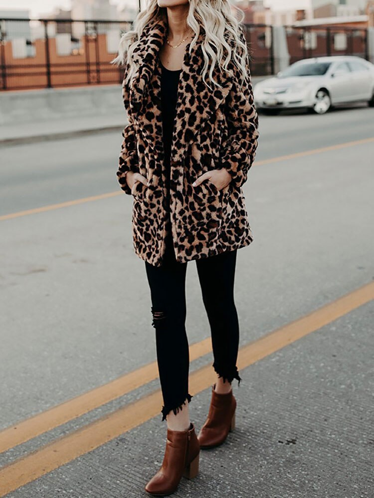 | Beige leopard print winter coat