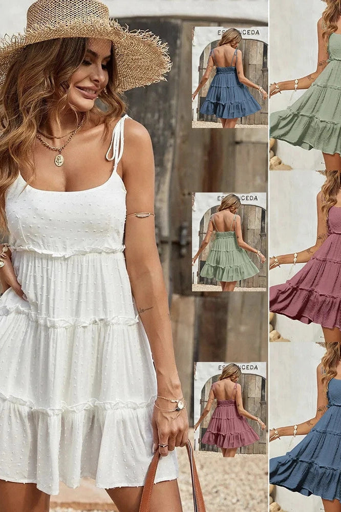 Spaghetti Strap Lace-Up Backless Mini Dress - Spaghetti Strap Mini Dress