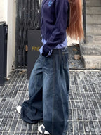 Y2k Letter Embroidery Washed Women Jeans Vintage Harajuku Wide Leg Denim Pants Baggy Gyaru Scimitar Trousers Streetwear