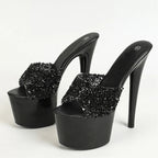 Sequined PVC Super High Heels Modern Slippers