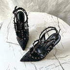 Black Gauze Mesh Gladiator High Heel Shoes with Summer Studs Rivets and Backless Design