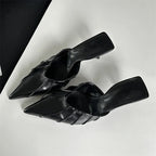 Spring Elegant Pleated Women Slipper with Sexy Pointed Toe and Thin Low Heels