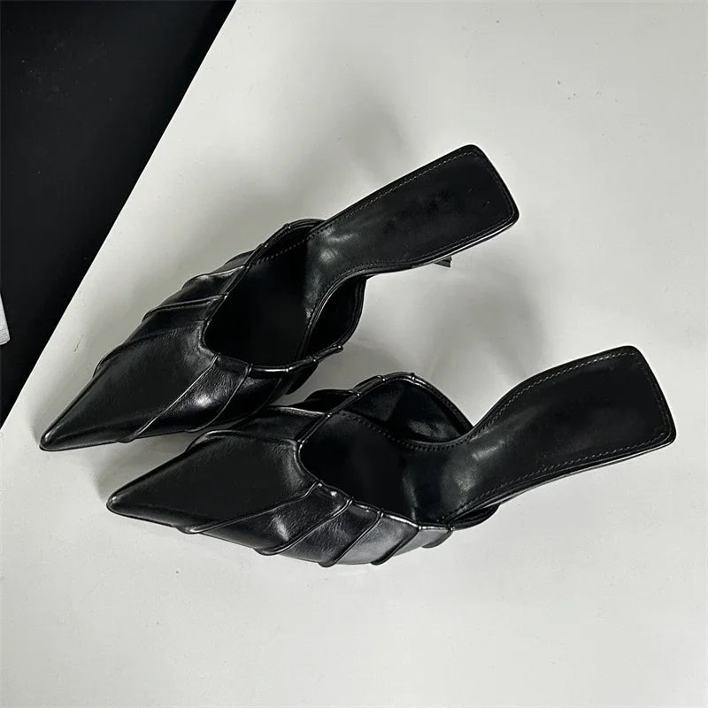 Spring Elegant Pleated Women Slipper with Sexy Pointed Toe and Thin Low Heels