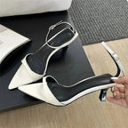 Women's Thin Low Heel Buckle Strap Slingback Pointed Toe Party Sandals