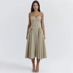 Spaghetti Strap Bustier A-Line Midi Dress