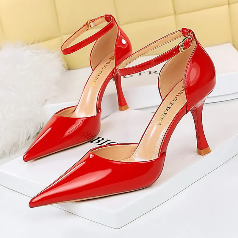Nude Patent Leather High-heeled Pumps for Women, Luxury Banquet Shoes for Summer