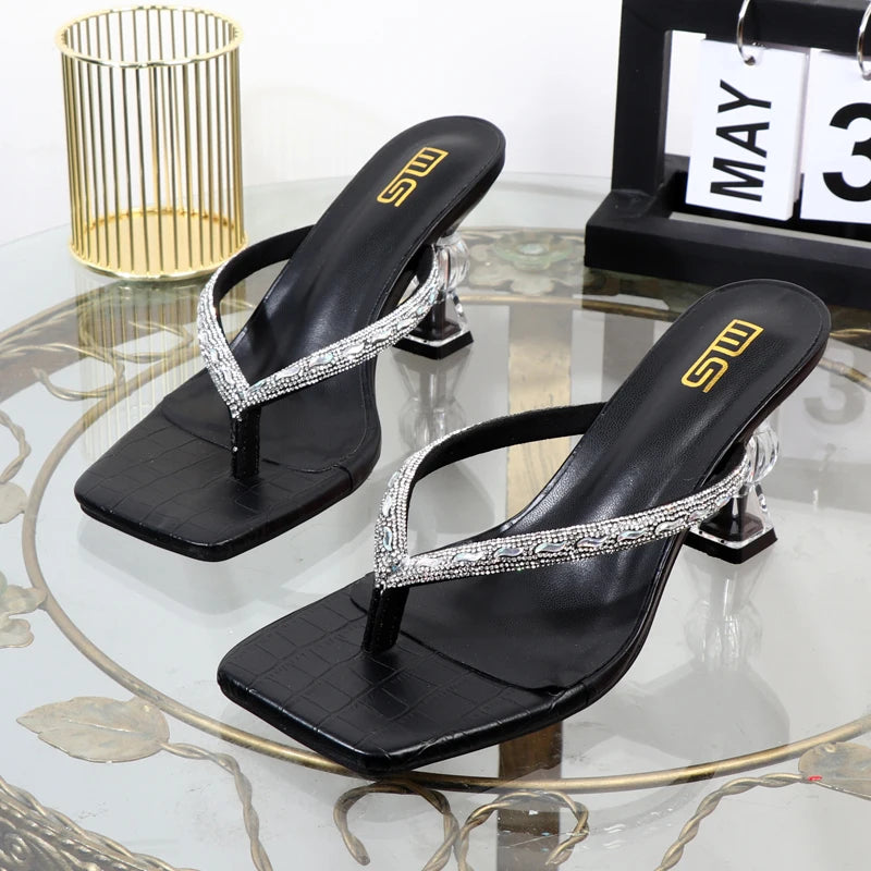 Rhinestone Toe-Clip Stiletto High Heels for Women's Summer Wear