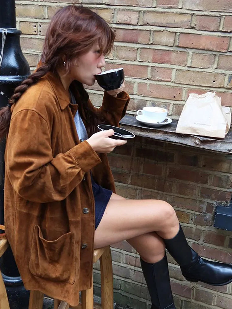 | Retro coat with lapel collar