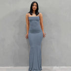 Ribbed Knit Spaghetti Strap Scoop Neck Mermaid Hem Maxi Dress