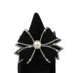 Pearl Bowknot Rhinestone High Heel Pumps in Suede Stilettos for Women - 10.5 cm