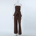 Vintage Solid Pants Sets Women Summer Off Shoulder Lace-up Tube Top+Wide Leg Trouser 2025 New Fashion Simple Elegant 2 Piece Set
