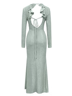 Lace-up Backless Long Sleeve Maxi Dress