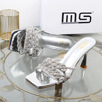 Autumn new rhinestone stiletto sandals with hollow out design