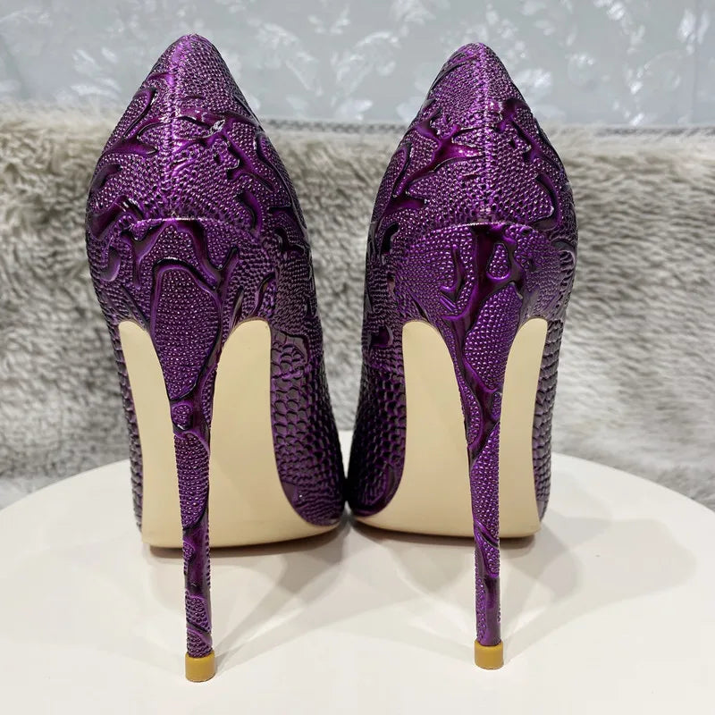 Embossed Crocodile Women Sexy Pointy Toe High Heel Shoes