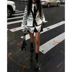 European and American autumn and winter new fashion versatile V-neck striped knitted cardigan sweater women's striped jacket