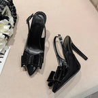 Blue Leather Bowknot Pointed Toe Stiletto High Heels for Women