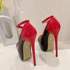 Black Red High Heels Women Sandal with Buckle Strap Platform Pumps