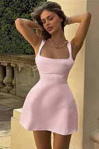 Sleeveless A-Line Bodycon Mini Dress with Square Collar