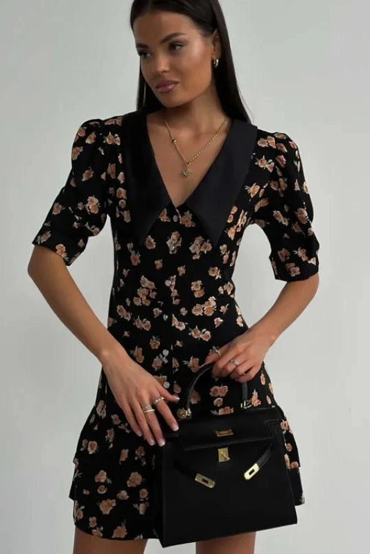Patchwork Lace-up Slim Fit Mini Dress