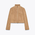 Stand Collar Suede Leather Jacket Coat Zipper Retro Long Sleeved Casual Biker Jackets Loose Fashion Front Shoulder Short Outwear
