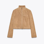 Stand Collar Suede Leather Jacket Coat Zipper Retro Long Sleeved Casual Biker Jackets Loose Fashion Front Shoulder Short Outwear