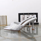 High heeled fishmouth slippers with rhinestones for summer