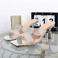 Open Toe Rhinestone Drag Slippers with Thin Heels