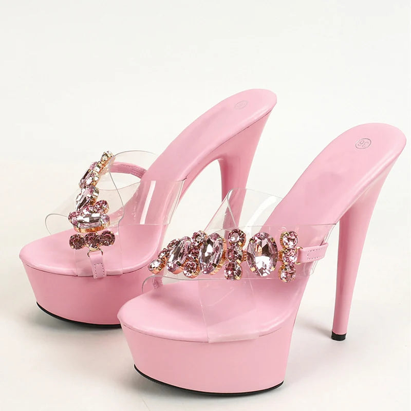 Pink Diamond Chain Designer Platform Slipper for Women