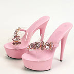Pink Diamond Chain Designer Platform Slipper for Women