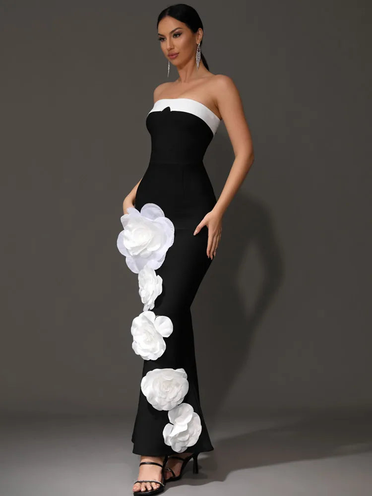 Elvy Strapless Bandage Gown with Flower Detail