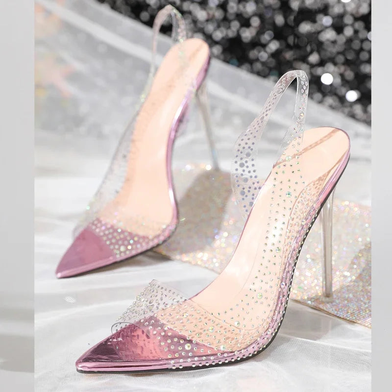 PVC Transparent CRYSTAL High Heels Sandals for Women with Peep Toe Slip-On Style